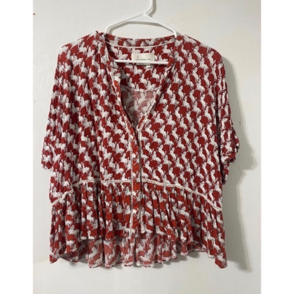 Anthropologie Red short sleeve flowy blouse
